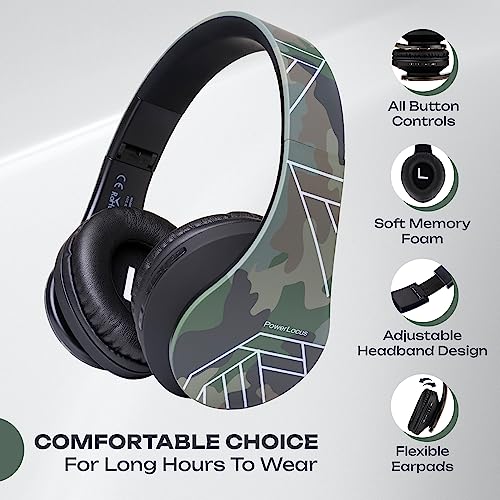 PowerLocus Bluetooth Over-Ear Headphones, Wireless Stereo Foldable Headphones Wireless and Wired Headsets with Built-in Mic, Micro SD/TF, FM for iPhone/Samsung/iPad/PC (Camo) - color: Camo