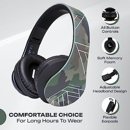 PowerLocus Bluetooth Over-Ear Headphones, Wireless Stereo Foldable Headphones Wireless and Wired Headsets with Built-in Mic, Micro SD/TF, FM for iPhone/Samsung/iPad/PC (Camo) - color: Camo