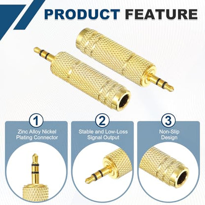 MECCANIXITY 4Pcs TRS 3.5mm Male to 6.35mm Female 1/8" Plug to 1/4" Gold | Stereo Headphone Adapter, Jack, Audio Converter, Nickel Plated, for Guitars Speakers Laptops Signal Conversion - color: Gold