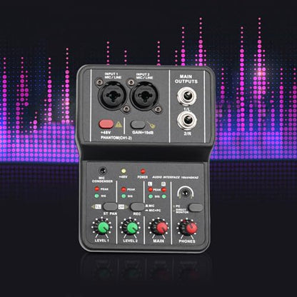 2 Channel Audio Mixer Bluetooth USB Sound Board Professional Mixer Audio Console Desk Dj Equipment Digital Mixer Sound Recording Studio Equipment for Professional Beginners