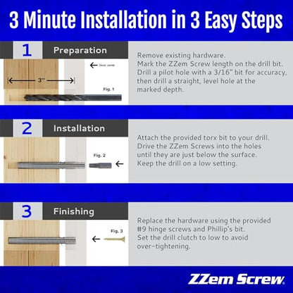 4-Pack #9 x 3 Permanent Stripped Door Hinge Screw Hole Repair Kit | Reinforces hinges, strike plates and door jambs. Installs in minutes. Made in USA - size: 4 Pack