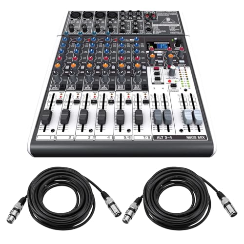 Behringer XENYX X1204USB Premium 12-Input 2/2-Bus Mixer, Bundle With 2x H&A XLR M to F Cable 25'