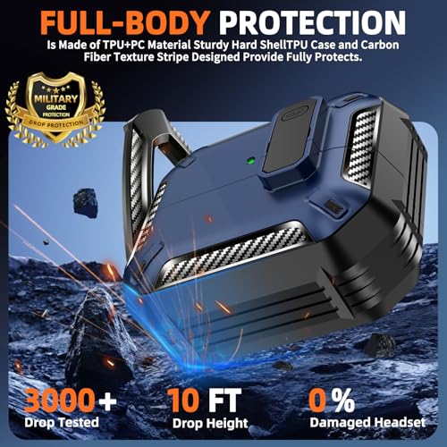 Safety Lock Case for Samsung Galaxy Buds3 FE/3/3 Pro (Blue) | with Secure Lock Clip & Cleaning kit Full Body Shockproof Carbon Fiber Protection Design - color: F-blue
