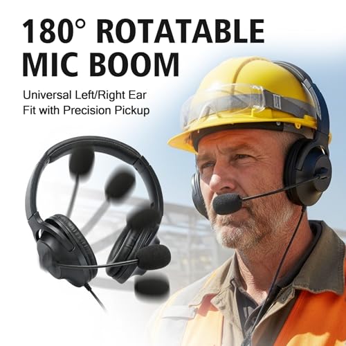 2 Way Radio Headphones with Mic Ham Radio Intercom Ptt Headset Boom Microphone Headband Earpiece Earmuffs for Baofeng Kenwood Retevis 2pin Walkie Talkies(Binaural)
