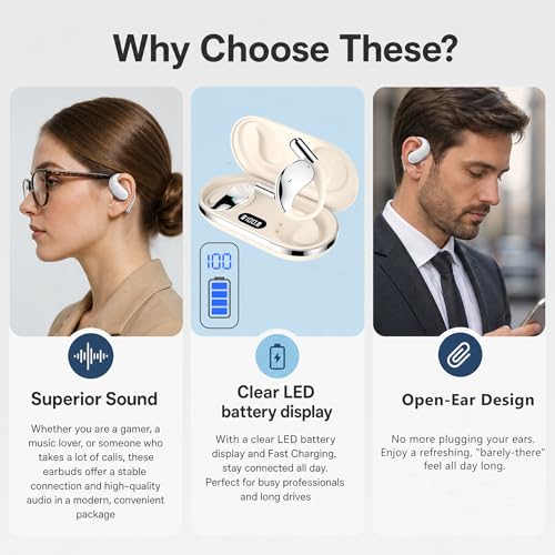 Wireless Headset Wireless Headphones Handsfree Call Wireless Earpiece Noise Cancellation Earbud Earphones Mic Compatible with Cell Phones Car Driver Trucker Business Office (Warm White with box) - color: Warm White with box