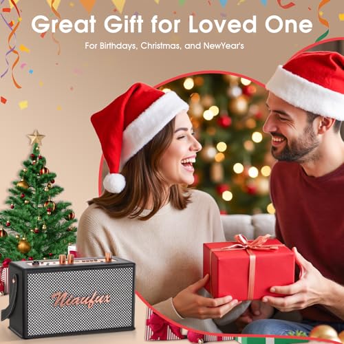 Karaoke Machine, Retro-Design Speaker with 2 Wireless Microphones for Adults & Kids, Portable Karaoke System for Home Party, Bluetooth/AUX/USB/TF/TWS Support, Gifts for Women & Girls - style: Black