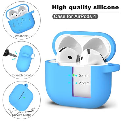 for AirPods 4 Case with Cleaner Kit,Full Protective Soft Skin Silicone Cover with Keychain for AirPods 4 Gen Case for Men Women,Compatible with Apple AirPods 4th Genaration Case 2024,Light Blue - color: C Light Blue