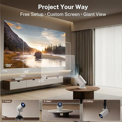 [2026 Upgraded] Mini Projector 4K Supported, Built-in App, Android TV OS X1 - color: White