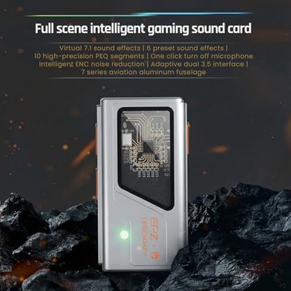 EPZ USB-C Gaming Sound Card Hi-Fi Grade DAC Chip Adaptive Dual 3.5mm Ports Portable Sound Card Built-in EQ Visualisation - color: silver