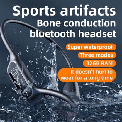 IHAO Swimming Headphones True Bone Conduction Open Ear Headset MP3 Player Built-in 32G Memory IP68 Underwater Waterproof Stereo Bluetooth Earphone for Driving Bicycling Running Skiing-X10 White - color: X10 White