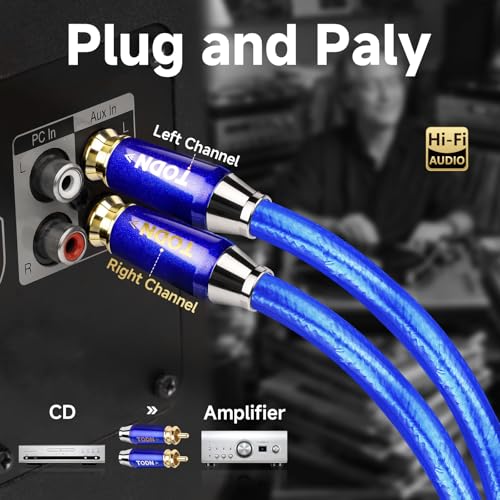 TODN RCA Cables 3ft Audiophile with Silver-Plated-OCC and Triple Shielded | Treble Resolution, Noise Reduction, RCA Male to RCA Male, 24K Gold-plated Plug, Left and Right Channel - color: Silver-plated-ULTRA, size: 3ft/1m