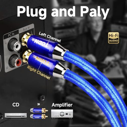 TODN RCA Cables 3ft Audiophile with Silver-Plated-OCC and Triple Shielded | Treble Resolution, Noise Reduction, RCA Male to RCA Male, 24K Gold-plated Plug, Left and Right Channel - color: Silver-plated-ULTRA, size: 3ft/1m