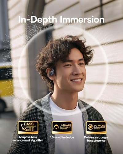 Baseus Eli 2i 핏 오픈 이어 헤드폰, 8.8g 안전한 핏, 36H 배터리, 베이스업 기술 및 사운드 누출, IPX5 방수, ENC 통화, 사이클링, 달리기, 운동에 편안함