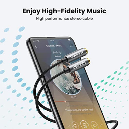 UGREEN Headphone Splitter 3.5mm Audio Y Cable Male to Dual Female Adapter | For Music Sharing, Hi-Fi Stereo Sound, Aluminum Alloy Shell, 24K Gold-Plated, For Phone PC Headset, 7.87", Audio Output Only