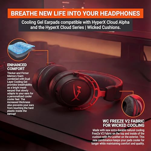 WC Freeze V2 Cloud - Angled Cooling Gel Earpads Compatible with HyperX Cloud Series by Wicked Cushions | Angled Pads for Extreme Comfort, New Freeze V2 Cooling Fabric, Extra Thick | Black - color: Black