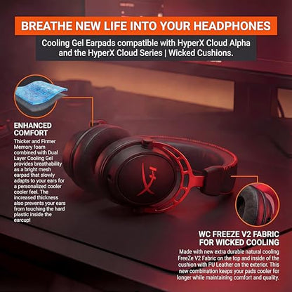 WC Freeze V2 Cloud - Angled Cooling Gel Earpads Compatible with HyperX Cloud Series by Wicked Cushions | Angled Pads for Extreme Comfort, New Freeze V2 Cooling Fabric, Extra Thick | Black - color: Black