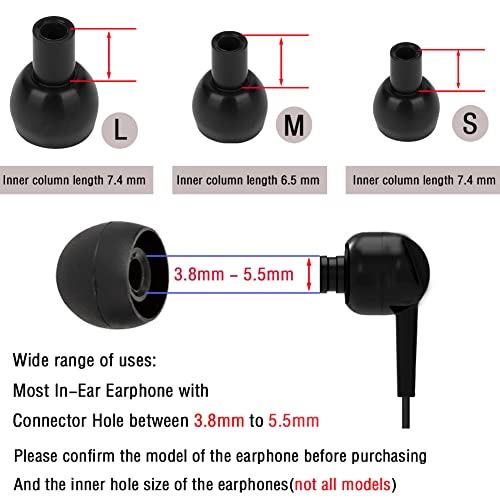 18 Pairs Silicone Earbud Tips Replacement Ear Tips Earbuds Cap for in- Ear Headphones Eartips (Inner Hole from 3.8mm-5.5mm Earphones) Earbud Replacement Tips Ear Buds Tips S M L,Black - color: Black