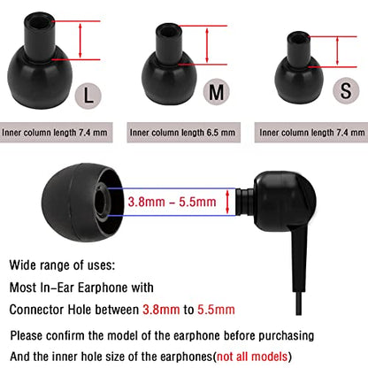 18 Pairs Silicone Earbud Tips Replacement Ear Tips Earbuds Cap for in- Ear Headphones Eartips (Inner Hole from 3.8mm-5.5mm Earphones) Earbud Replacement Tips Ear Buds Tips S M L,Black - color: Black