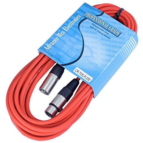 25 Foot Male to Female XLR Microphone Cable (Orange) - color: Orange