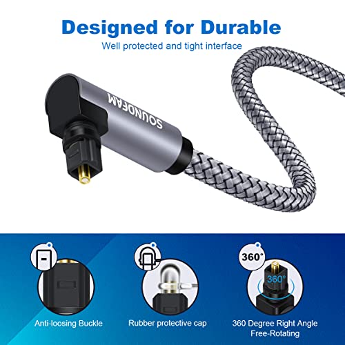 90 Degree Optical Audio Cable 3ft/1M Right Angle Toslink Cable Male to Male 360 Degree Free-Rotating for Home Theater,TV,PS4,Sound Bar,Xbox-Grey - color: Grey-90 Degree Optical Cable, size: 3ft/1M