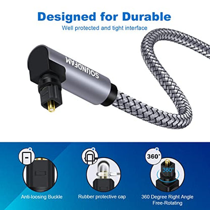 90 Degree Optical Audio Cable 10ft/3M Right Angle Toslink Cable Male to Male 360 Degree Free-Rotating for Home Theater,TV,PS4,Sound Bar,Xbox-Grey - color: Grey-90 Degree Optical Cable, size: 10ft/3M