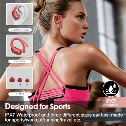 Wireless Earbuds 75H Bluetooth 5.4 Sport Headphones with Earhooks, Red | IPX7 Waterproof In-ear Buds Feature ENC Noise Cancelling Mic & Deep Bass. Stereo Sound Device for Gym Running Workout - color: Red