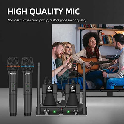 D Debra Audio AU200 Pro UHF 2 Channel Wireless Microphone System with Cordless Handheld Lavalier Headset Mics, Metal Receiver, for Karaoke Church Party (2 Bodypack) - style: 2 Bodypack