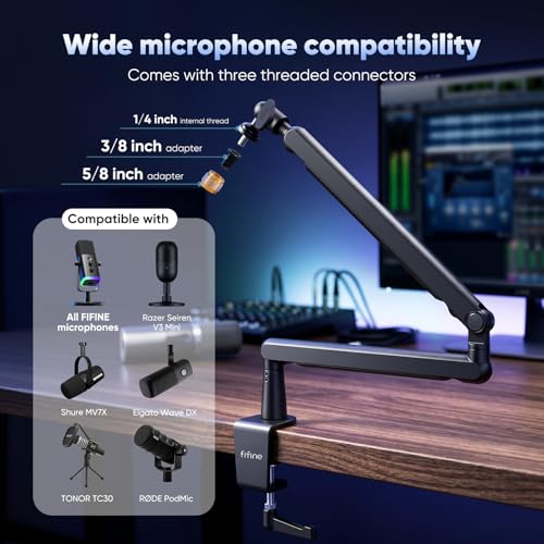 FIFINE Microphone Arm, Flat Adjustable Rods Microphone Stand with Microphone Clip, Screw Adapter, Cable Management, for Podcast, Streaming, Gaming, Studio - size: Niedriges Profil BM88