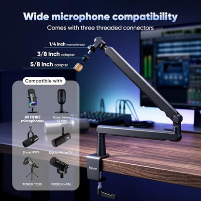 FIFINE Microphone Arm, Flat Adjustable Rods Microphone Stand with Microphone Clip, Screw Adapter, Cable Management, for Podcast, Streaming, Gaming, Studio - size: Niedriges Profil BM88