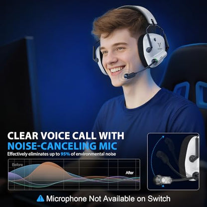 Vakedy Wireless Gaming Headset for PS5, PS4, PC, Switch, Dual Mode, White