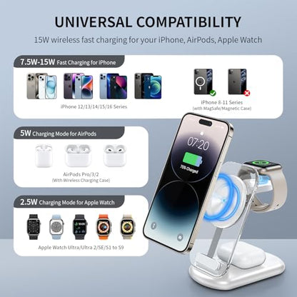 2026 Traveling Wireless Mag-Safe Fast Charging Station,Magnetic 3 in 1 Charger with Light for iPhone 16 15 14 13 12 Pro Max Plus,Apple Watch Series & Air pods 4 3 2 Pro-Gifts for Wife & Husband(Blue) - color: Blue
