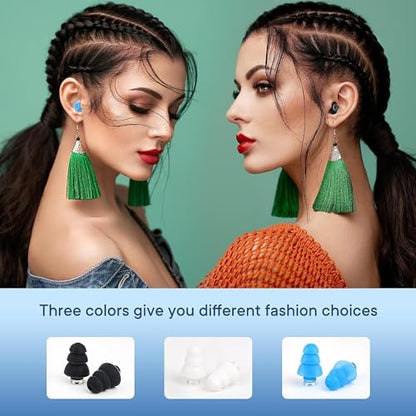 Ear Plugs for Sleeping Noise Cancelling Reusable Comfortable Silicone Earplugs,3 Pairs High Fidelity Concert Earplugs Noise Reduction Earplugs for Music Festivals, DJs, Musicians with 2 Travel Covers