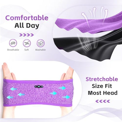 Sleep Headphones Bluetooth 6.0 Wireless Headband for Side Sleepers (Purple) | 200mah cell for 20hr playback, 3mm ultra-thin speaker & mic, HD stereo, removable & washable, 2-in-1 sport & sleep headband - color: Purple