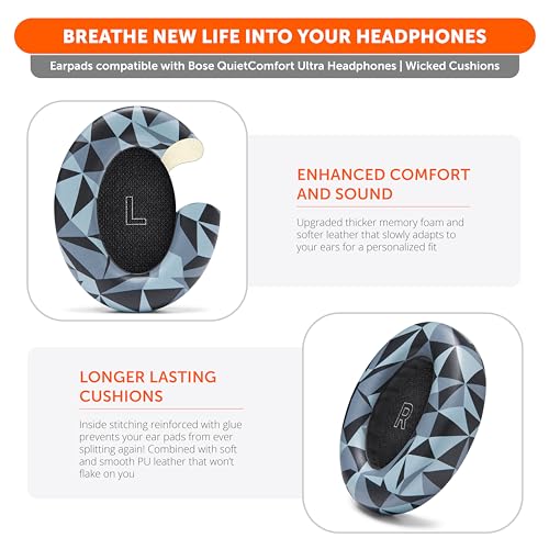 WC PadZ QC Ultra - Earpads for Bose QuietComfort Ultra Gen 1 & 2 | Made by Wicked Cushions | Enhanced Comfort, Thickness & Durability | Geo Grey - color: Geo Grey