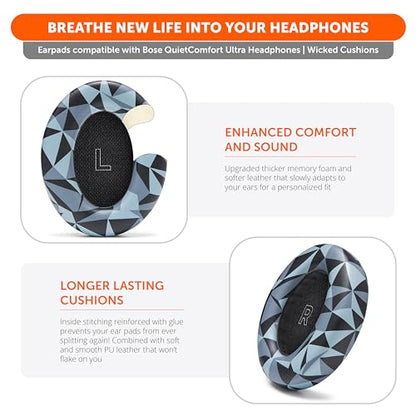 WC PadZ QC Ultra - Earpads for Bose QuietComfort Ultra Gen 1 & 2 | Made by Wicked Cushions | Enhanced Comfort, Thickness & Durability | Geo Grey - color: Geo Grey