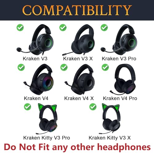 SOULWIT Earpads Replacement for Razer Kraken V3/V3 Pro/V3 X, Kitty V3 Pro/Kitty V3 X, V4/V4 Pro/V4 X Gaming Headsets, Ear Pads Cushions with Noise Isolation Foam - CG Black
