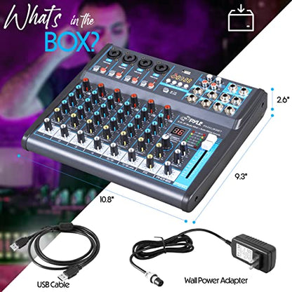 Pyle 8 Channel Bluetooth Studio Mixer - USB Computer Recording, Built-In MP3 Player, 48V Phantom Power, 16-Bit DSP FX, 3-Band EQ, XLR Combo Inputs, DJ Sound Board - PMXU83BT.5 - size: 8