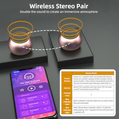 2Pack Portable Mini Speaker, Bluetooth Tiny Speaker,Wireless Micro Speaker for Phone/PC/Tablet, Rechargeable Battery, Built-in Microphone, Pink - color: Pink