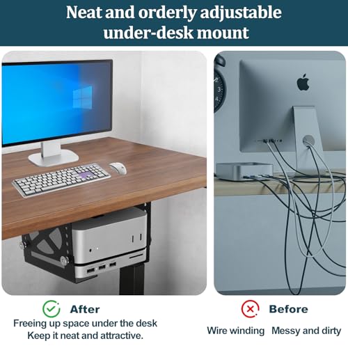 Upgraded Adjustable Under Desk Mini PC Bracket, Universal Adjustable Mount, CPU Holder for Mac mini M4 & Small PCs – 6-Level Height (1.8–3.3"), Heavy-Duty Metal, Space-Saving Under Desk Mount - size: Medium