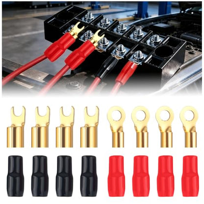 8PCS Upgraded 4 Gauge Wire Connectors,Speaker Wire Connectors Strip Crimp Barrier Spade Terminal Connector,Rust-Resistant 4 Gauge Terminals Car Accessories with Protective Sleeves