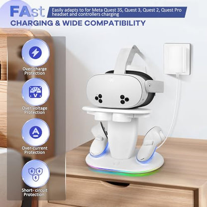 HURRA Charging Dock Compatible with Meta Quest 3S/3/2/Pro, RGB Fast Charging Vertical Stand for Headset & Controllers, with 2 Rechargeable Batteries, USB-C Charger & Cable - size: Charging Station for Quest 2/3/3S