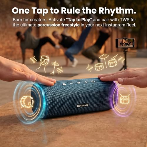 Bluetooth Shower Speaker, IPX7 Waterproof Pool Speaker | Interactive Tap-to-Play Drum Beats, 25H Playtime, LED Lights, Built-in Mic for Hands-Free Calls in Bathroom, Blue - color: Blue
