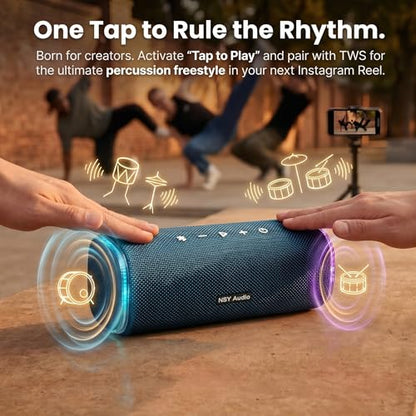 Bluetooth Shower Speaker, IPX7 Waterproof Pool Speaker | Interactive Tap-to-Play Drum Beats, 25H Playtime, LED Lights, Built-in Mic for Hands-Free Calls in Bathroom, Blue - color: Blue