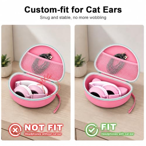 PAIYULE Kids Headphone Case for Riwbox CT-7S/CT-7, for iClever IC-HS01 | Headphone case for kids, hard EVA shell, mesh pocket, fits cat-ear over-ear models, red, school and travel, box only, Pink - color: Pink