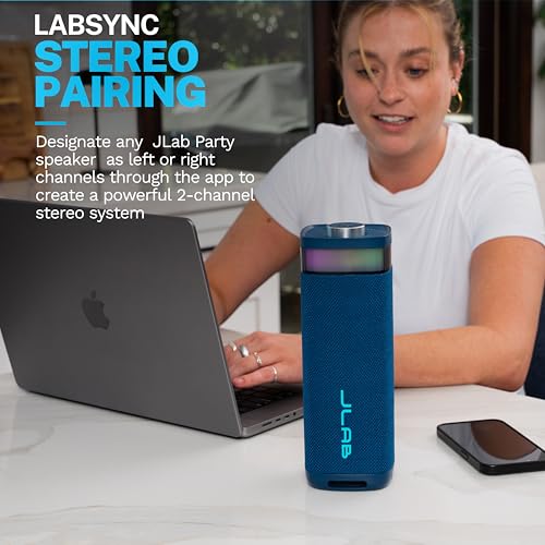 JLab, JBuds Party, Portable Bluetooth Speaker, Waterproof, RGB Lighting, Multi-Speaker Connect, Navy - color: Navy
