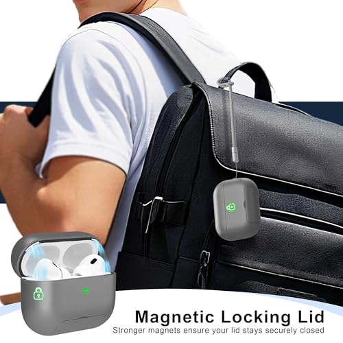 RFUNGUANGO AirPods Pro 2 Case with Magnetic Lid Phone Stand, Grey | Compatible with AirPods Pro 2nd/1st Generation, Wireless Charging Compatible with Cleaning Kit & Lanyard - color: WCW-Grey, size: AirPods Pro 2nd/1st Case
