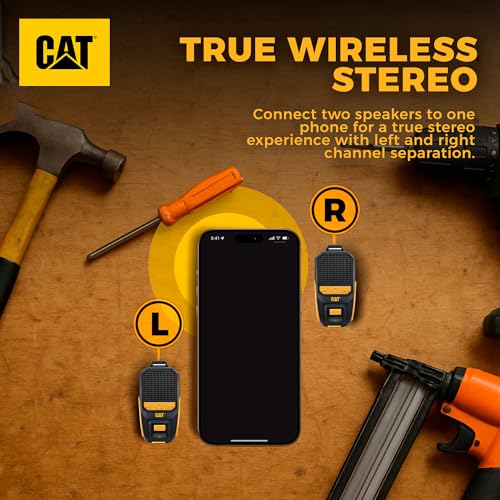CAT Wearable Bluetooth Speaker | Clip-On Speaker with Built-in Mic for Jobsite, Construction, Outdoor | Water-Resistant | Hands-Free Calls & Music