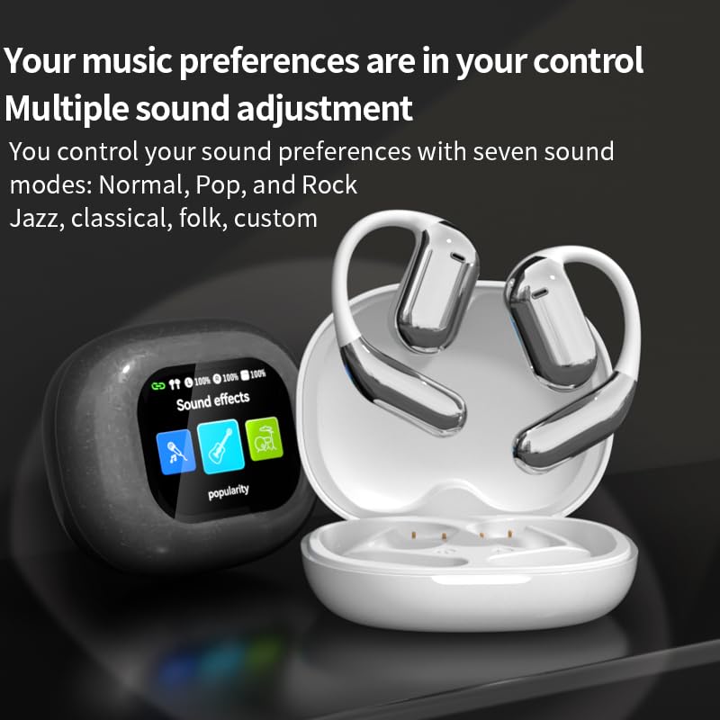 Q16 PRO Wireless Translation Earbuds with 70 Hour Bluetooth 5.4 Sports, Open wear, Wireless Bluetooth Smart Touch Screen, Ear Cup Earbuds with Ear Hooks, IPX5 Waterproof (White+Silver) - color: White, Silver