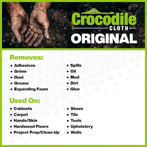 Crocodile Cloth Original Heavy-Duty Hand & Tool Wipes, 6 Packs, 600 Count | Multi-Surface, Water-Based, Safe on Skin, 15" x 10" - size: 100Count (Pack of 6)