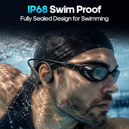 Bone Conduction Headphones IP68 Waterproof, 32GB MP3 Player, Open-Ear Wireless Bluetooth 5.2 Waterproof Headphones for Swimming, Pool, Open Water, Running & Training - Fast Charging - Black - color: Black